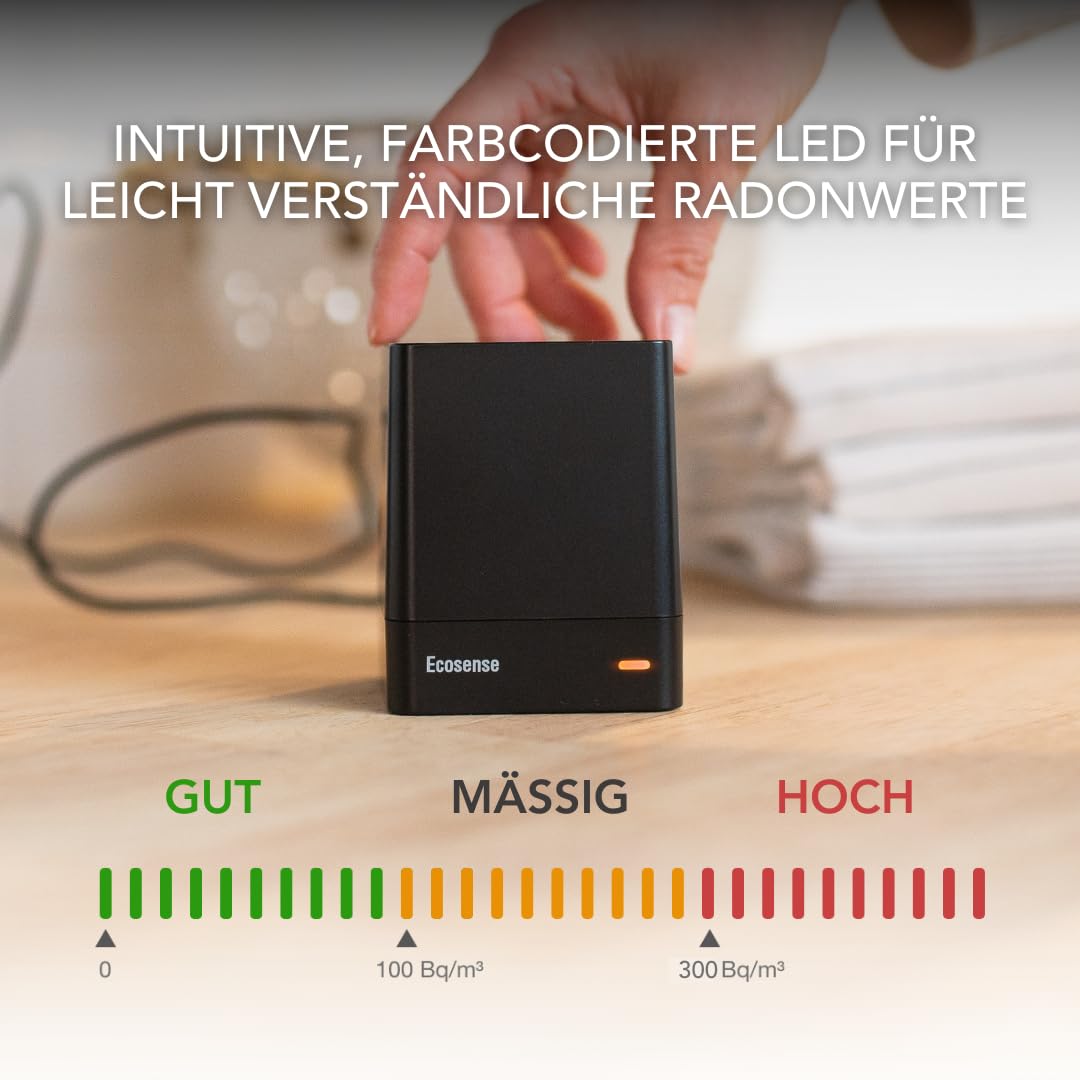 Ecosense EQ100 EcoQube, Digitaler Radon-Detektor, Schnelle Erfassung schwankender Werte, Kurz- & Langzeitüberwachung mit Trenddiagrammen, Fernzugriff auf Daten, Wi-Fi 2,4 GHz Netzwerke nur