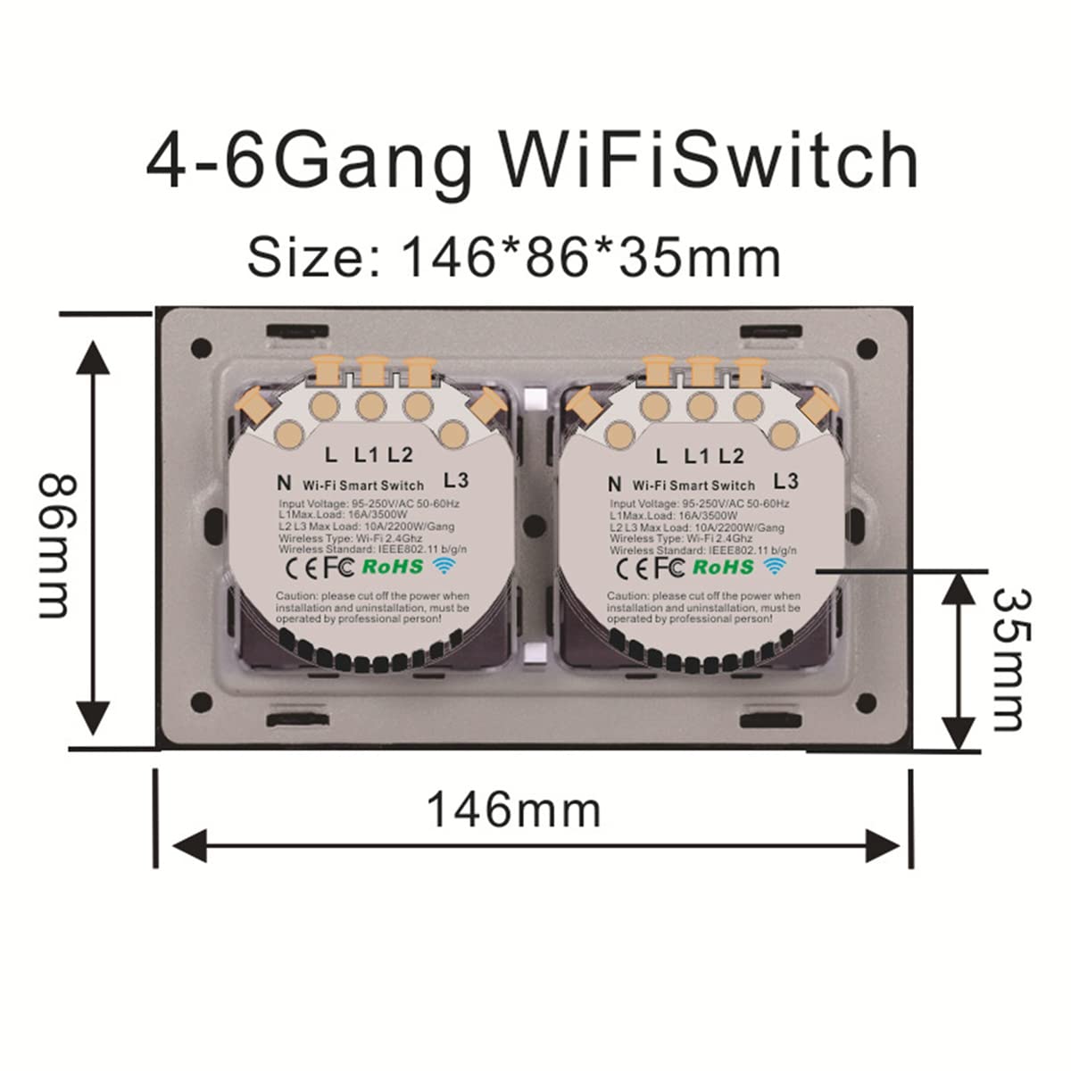 Interruptor de Luz de Pared Inteligente Wifi 10A Panel TáCtil de Vidrio Interuptor InaláMbrico Control Remoto InaláMbrico de 4 Bandas ()