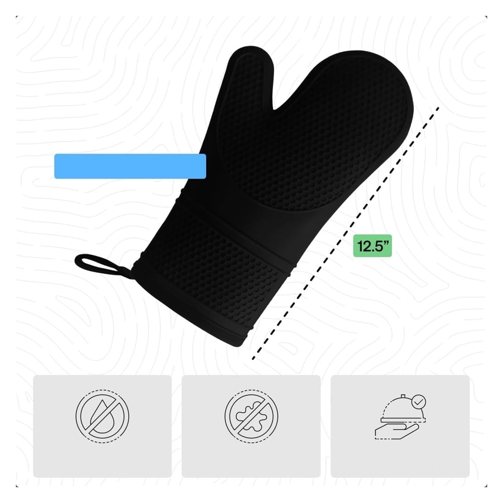 Guantes de horno, guantes de cocina de silicona impermeables, negro