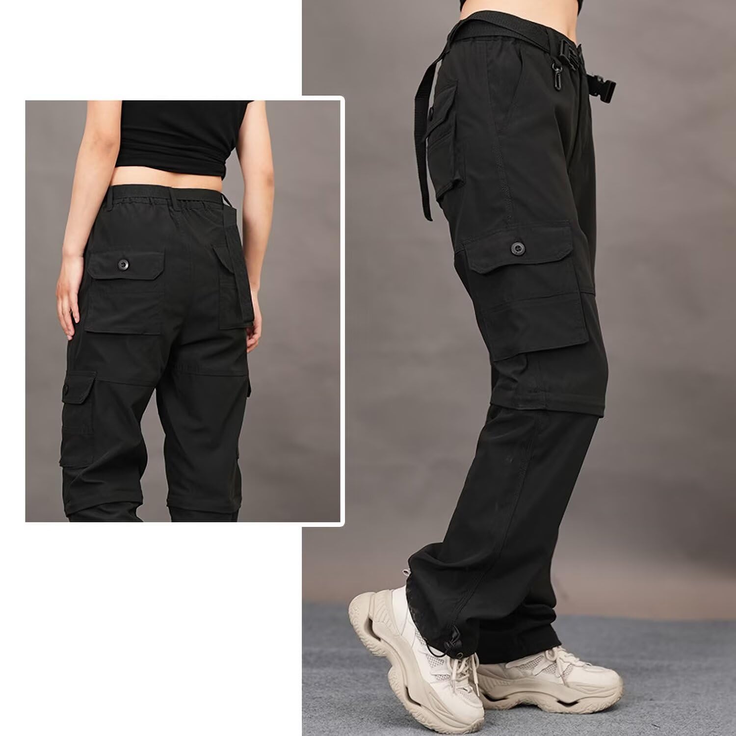 Damen Wanderhose Zip Off Hose Outdoorhose Schnelltrocknend Trekkinghose Abnehmbare Hosenbeine Shorts Atmungsaktiv Cargohose Sommer Hiking Pants Funktionshose mit Gürtel 6 Taschen