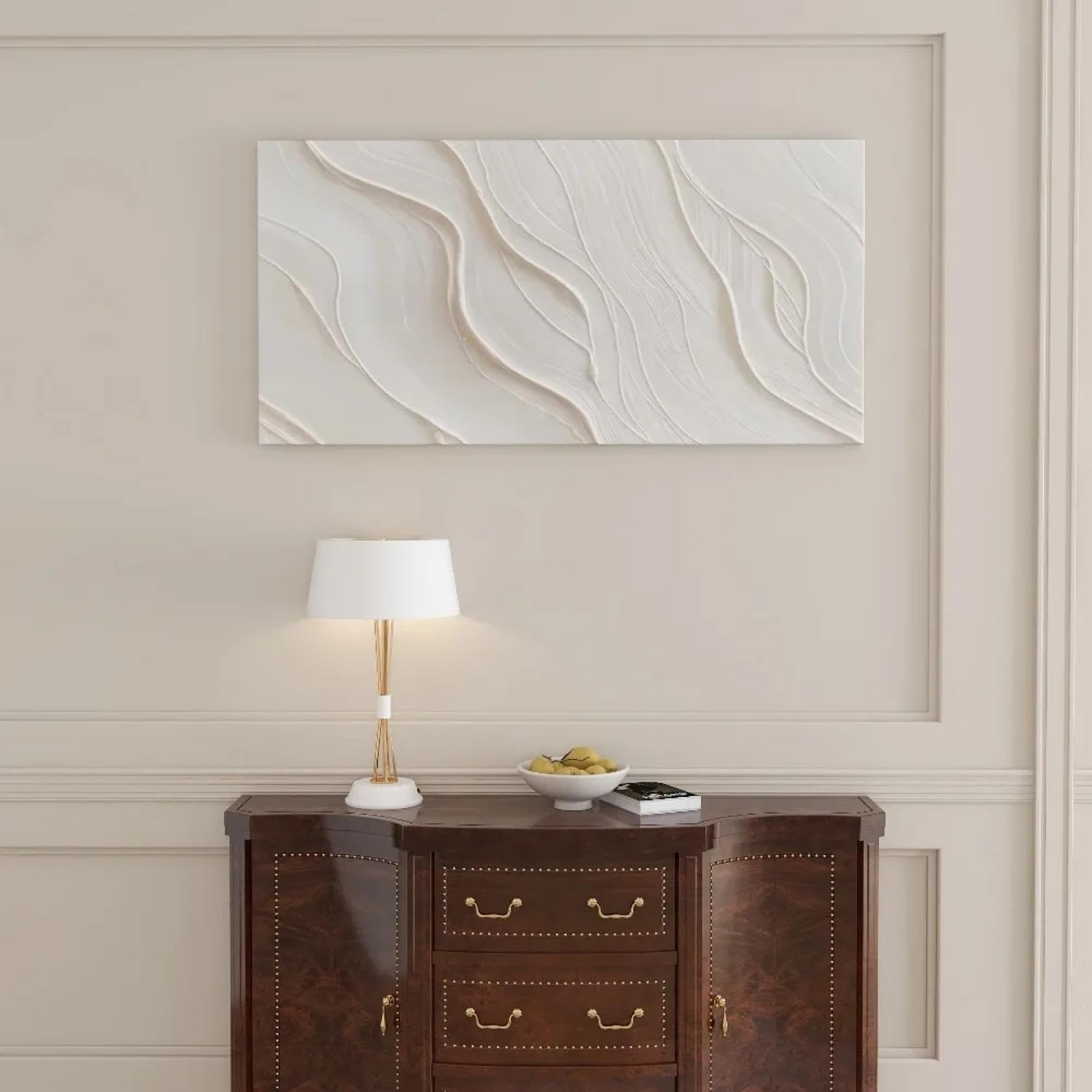 Cuadro abstracto blanco para decoración de salón moderno, lienzo artístico de 50x100 cm