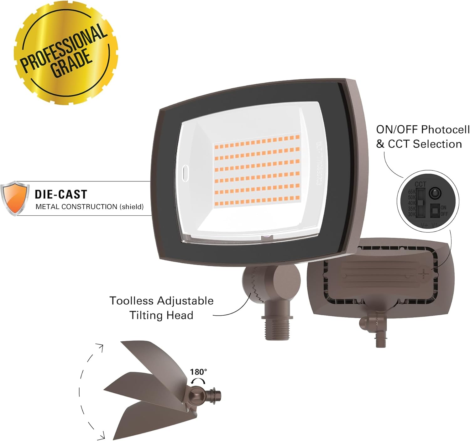 HALO ARFL Slim 36W Adjustable Outdoor LED Wall & Flood Light, 5200 Lumens, 120–277V, Dusk to Dawn, Selectable CCT ARFL50CD2D