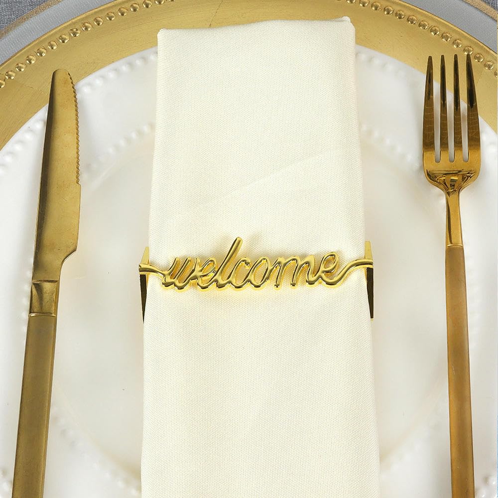 Anillos De Servilletas Metal Servilletero con Letras De 18 Piezas para Restaurantes Cenas Bodas Cumpleaños y Aniversarios Dorado
