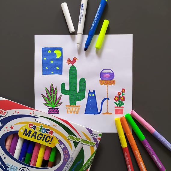 CARIOCA Erasable Magic Felt Tip Pens 10-Pack with 9 Color Markers + 1 Magink Eraser Pen, Maxi Tip 6 mm, Non-Toxic Felt Tip Markers, Art & School Supplies, Made in Italy