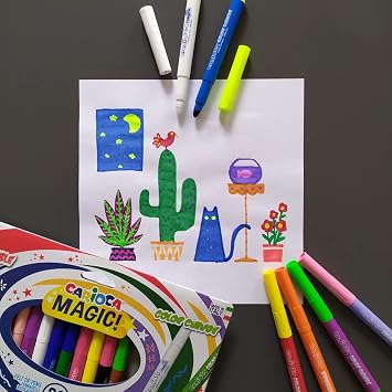 CARIOCA Erasable Magic Felt Tip Pens 10-Pack with 9 Color Markers + 1 Magink Eraser Pen, Maxi Tip 6 mm, Non-Toxic Felt Tip Markers, Art & School Supplies, Made in Italy