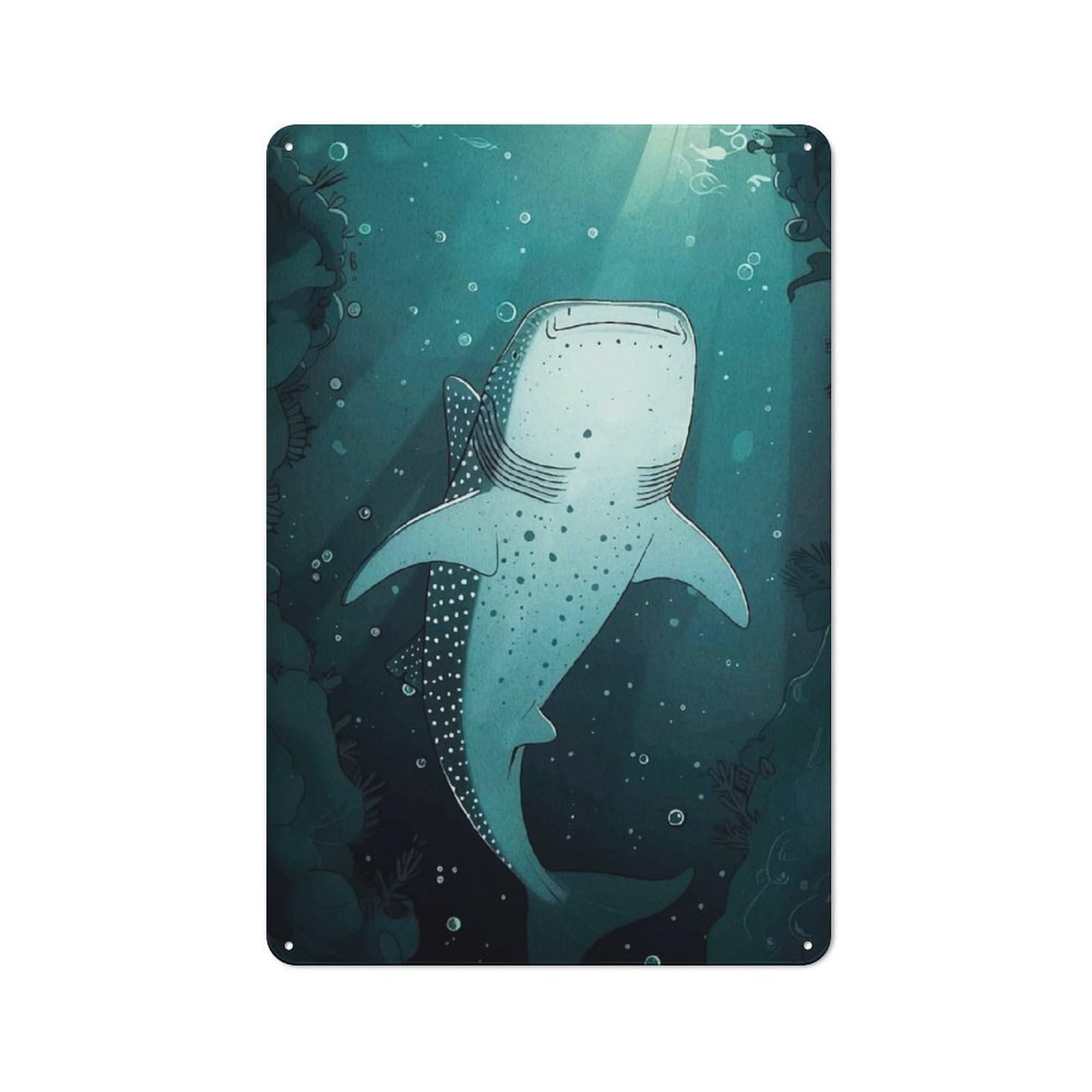 Junmoney Whale Shark In Ocean Tin Wall Plaque 30X20cm With For Garage Or Workshop, For An Autumn Wall Display In Garage And Workshop