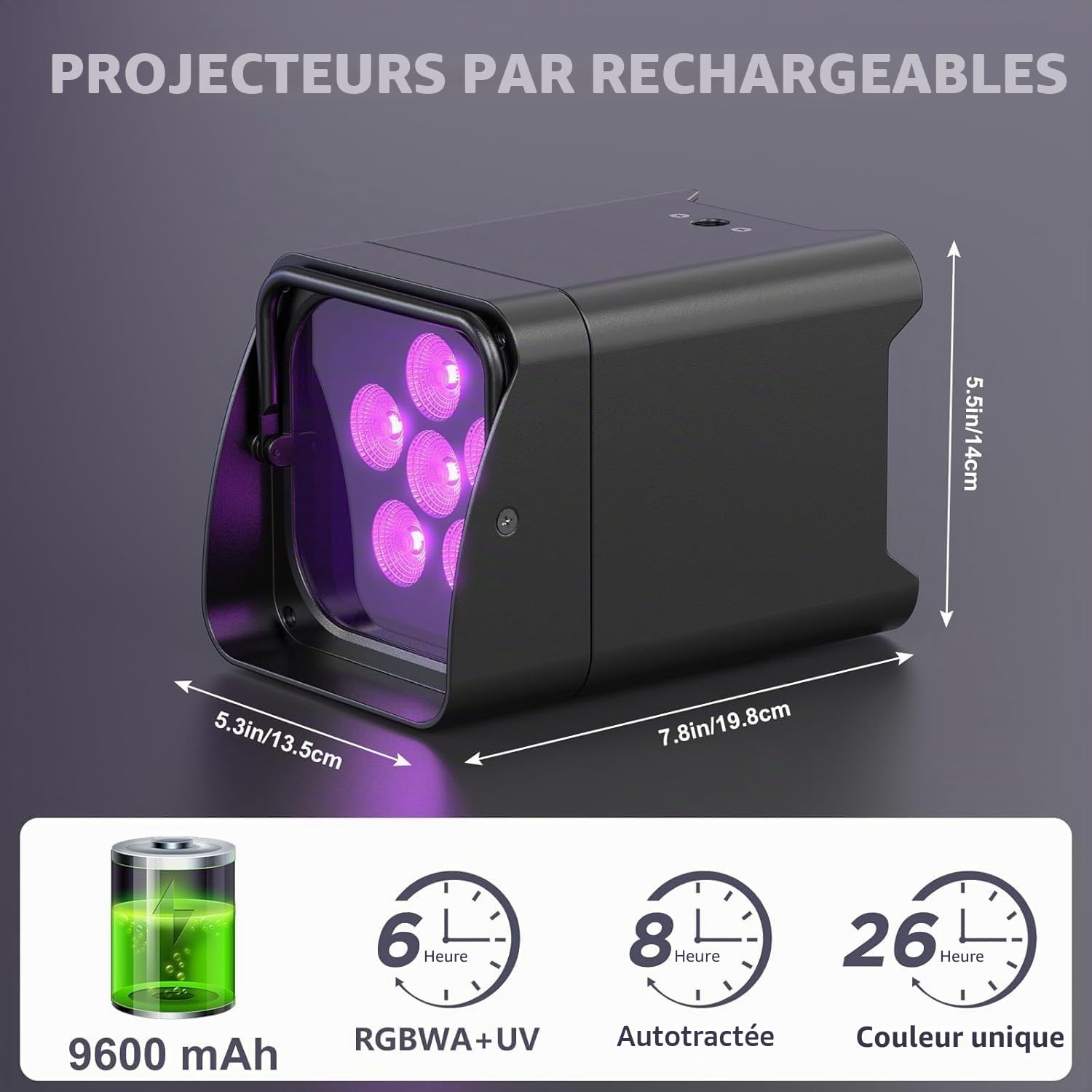 Lot de 4 projecteurs LED 108 W RGBWA-UV - Contrôle par application avec paquet lumineux - Batterie LED avec DMX et télécommande - Pour fête, Halloween, Noël