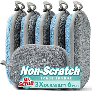 Sponges Kitchen Dish Sponge for Washing Dishes Cleaning Kitchen, All-Purpose, 6 Pack, Non Scratch, Rough Scrubbers Side for Non-Stick Cookware, Soft Microfiber Scrub Side for Dishes, Mr. Scrub
