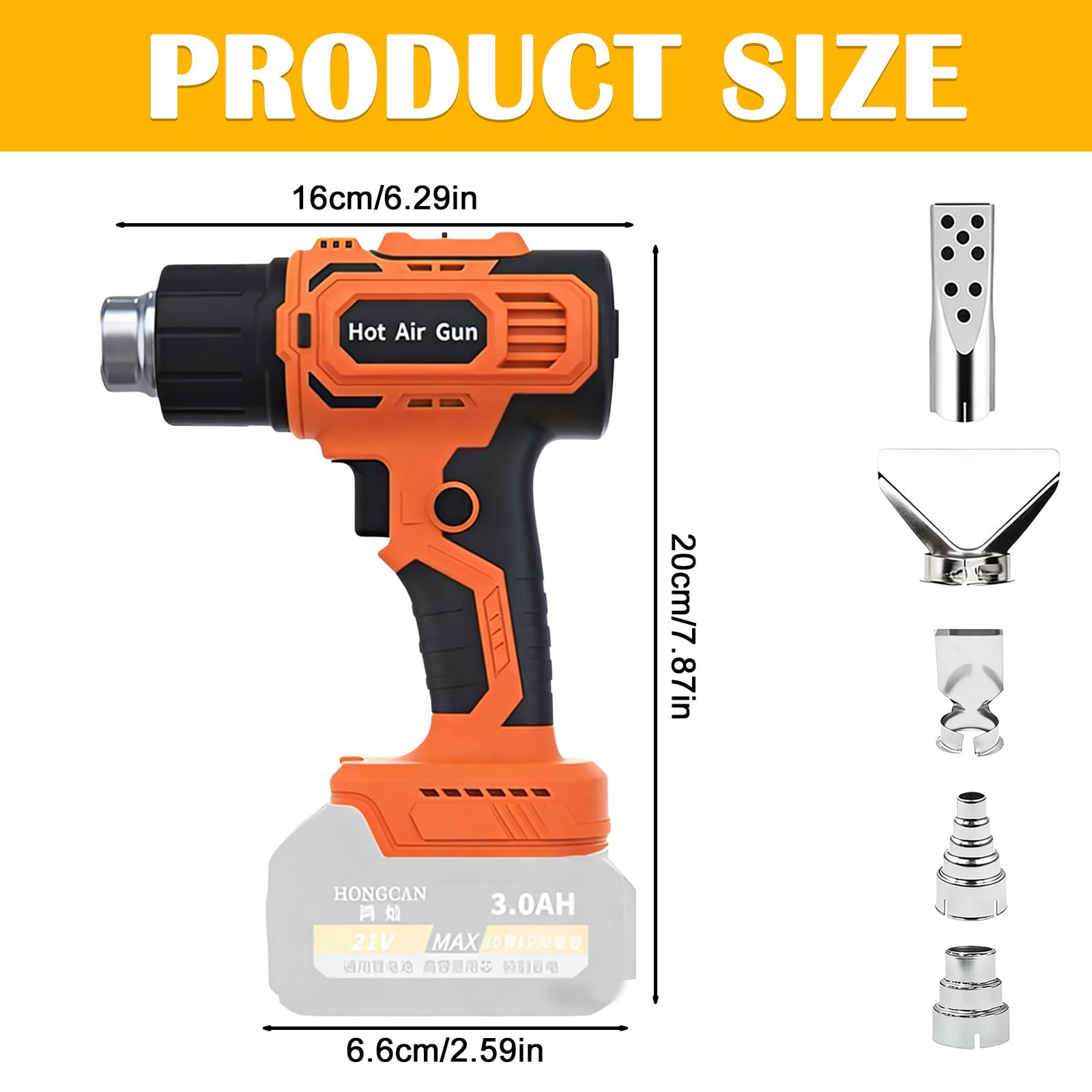 GAOUTO Pistola de aire caliente recargable para Makita 18V, Pistola de aire caliente ajustable 260/530°C, soplador de aire caliente de 350W con batería y 5 boquillas, pistola de aire caliente para