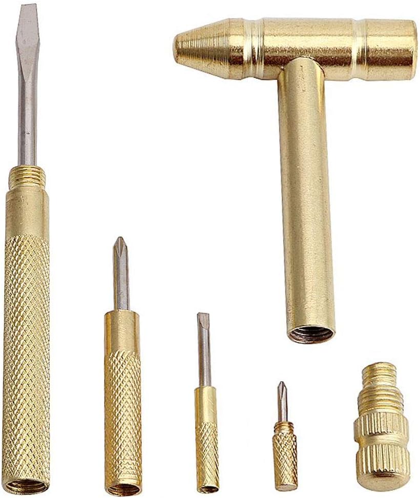 6 in 1 Micro Mini Multifunction Copper Craft Hammer & Screwdriver Hand Tools Ideal for Watchmaker Jewelers and Walnut eaters
