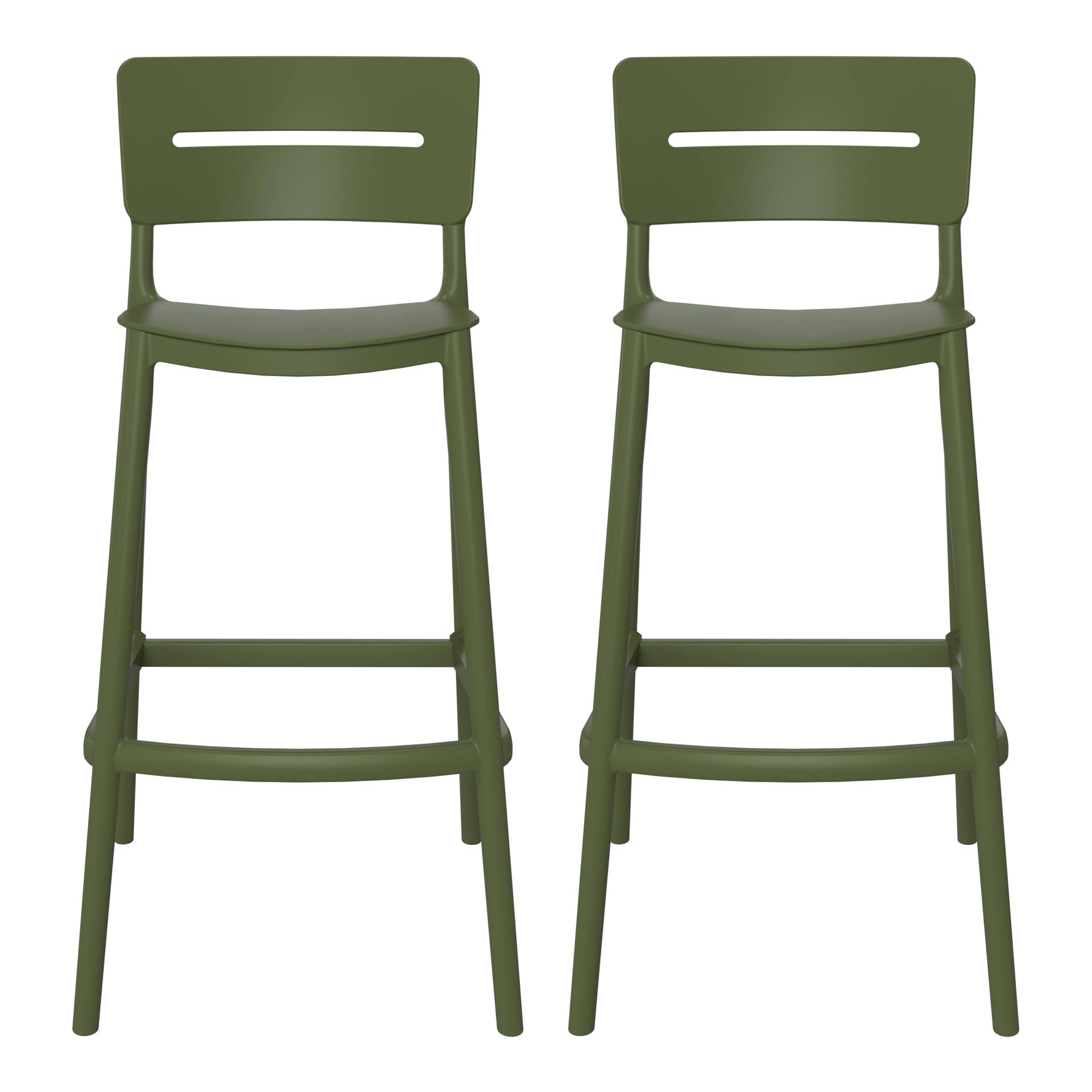 WestinTrends Playa Stackable Polypropylene Resin Plastic Outdoor Patio Bar Stools (Set of 2), Olive Green
