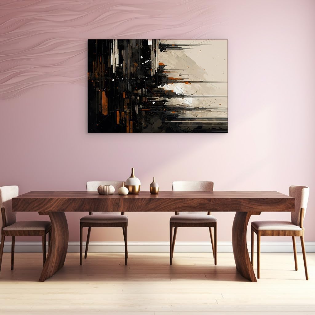 Canvas for Living room. Urban Dreams in Abstract Hues: A Futuristic Vision in Black, White, and Orange, 27 x 18 inch Canvas Wall Art - Ready to Hang