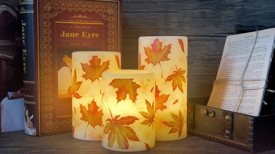 Image of GenSwin Maple Leaf Flickering Flameless Candles Battery Operated with 6 Hours Timer, Real Wax Led Pillar LED Candles Christms Wedding Decoration