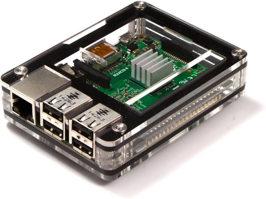 C4Labs Zebra Case Kit for Raspberry Pi 3B+, 3, 2, 2B and B+ Heat Sinks and Power Cord Included-Black Ice