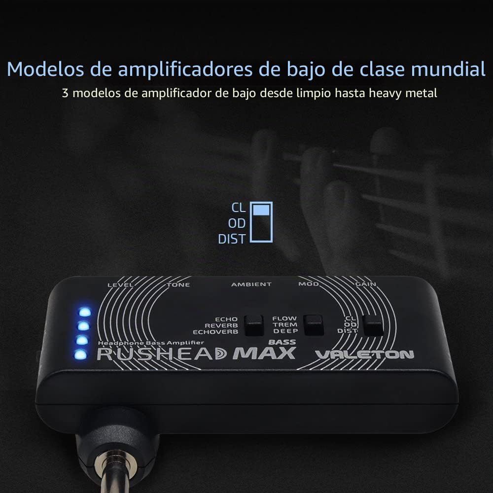 Valeton Rushead Max Amplificador para bajo de auriculares de bolsillo portátil cargador USB Bass multiefectos