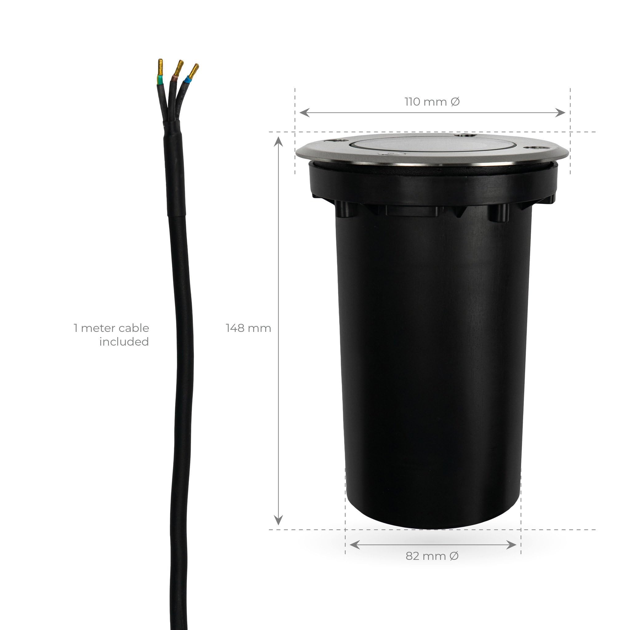 Ledvion - 9X Focos LED Empotrados Redondos, IP67, GU10, Cable de 1m, Iluminación Exterior, Iluminación de Terraza