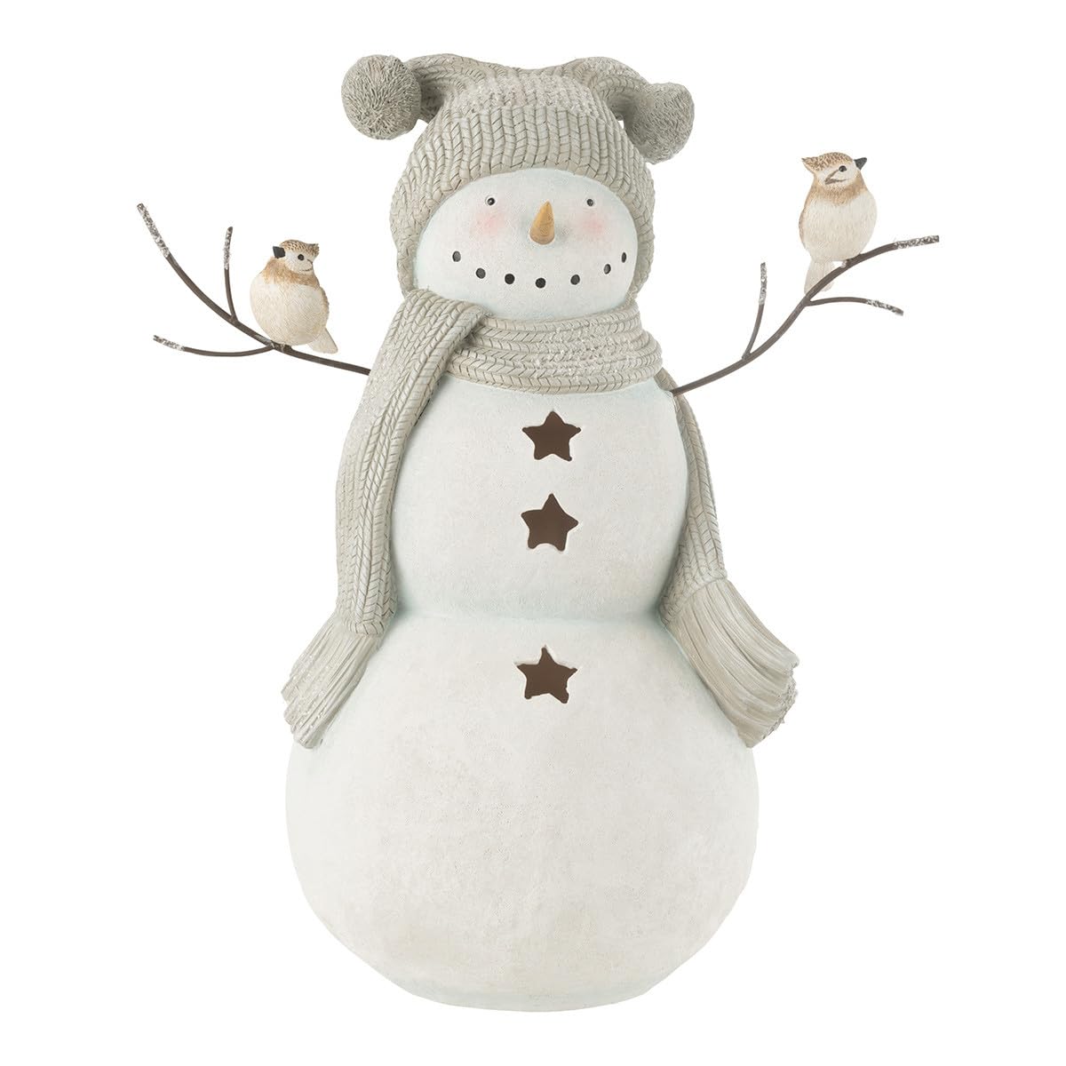 Bonhomme de Neige Déco Oiseaux 50cm Blanc