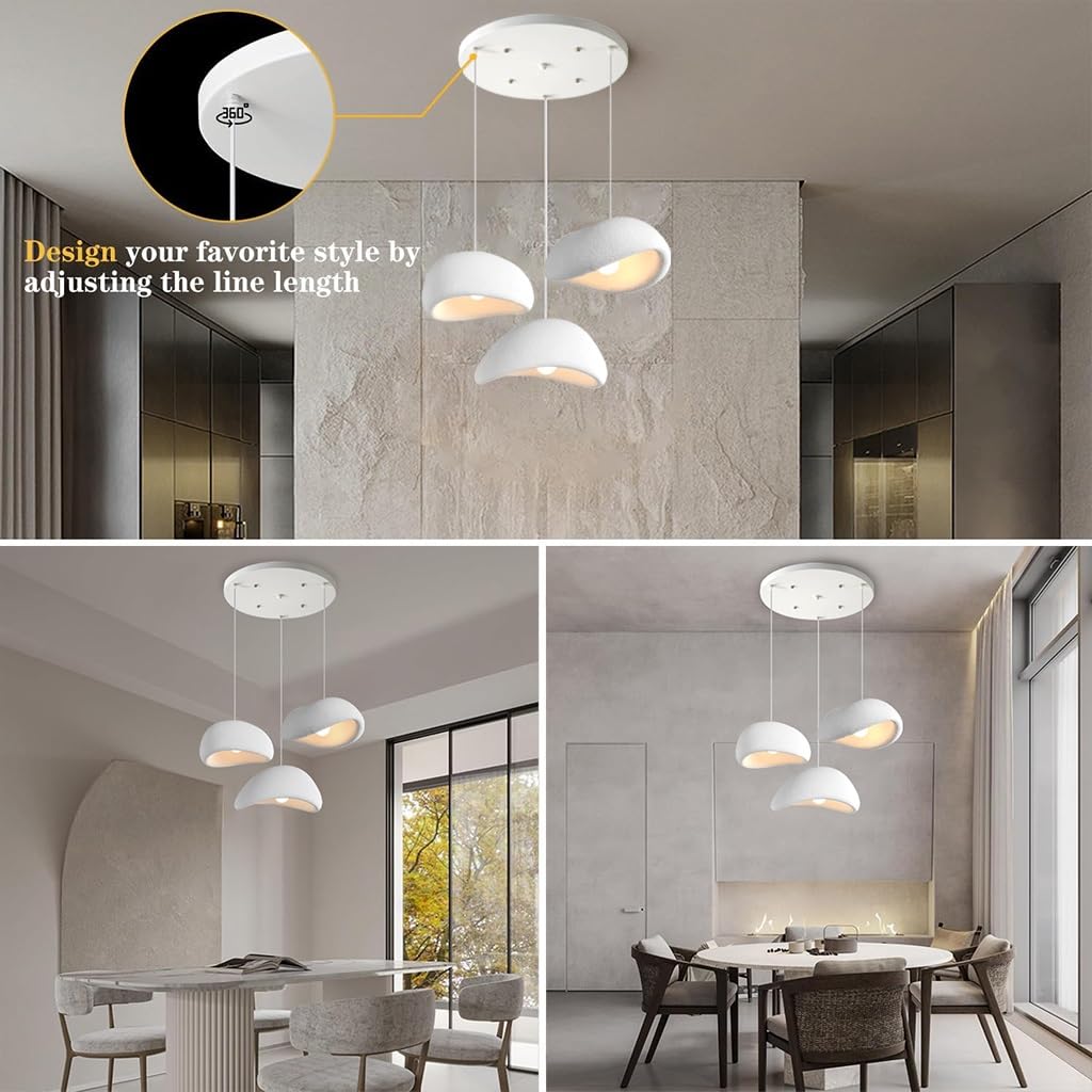 Kreative Wabi Sabi Pendelleuchte E27 Moderne 3 Flammig Weiße Hängeleuchte Unregelmäßiges Design Höhenverstellbar Kronleuchter Für Esstisch Wohnzimmer Esszimmer Innenbeleuchtung Heimdekoration(B)