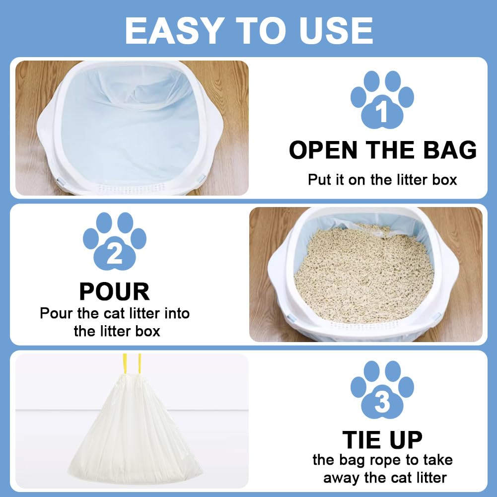 YAYODS Katzenklo Beutel 48 Stück - Reißfeste Müllbeutel Mit Zugband Für Katzentoilette, 94x43 Cm