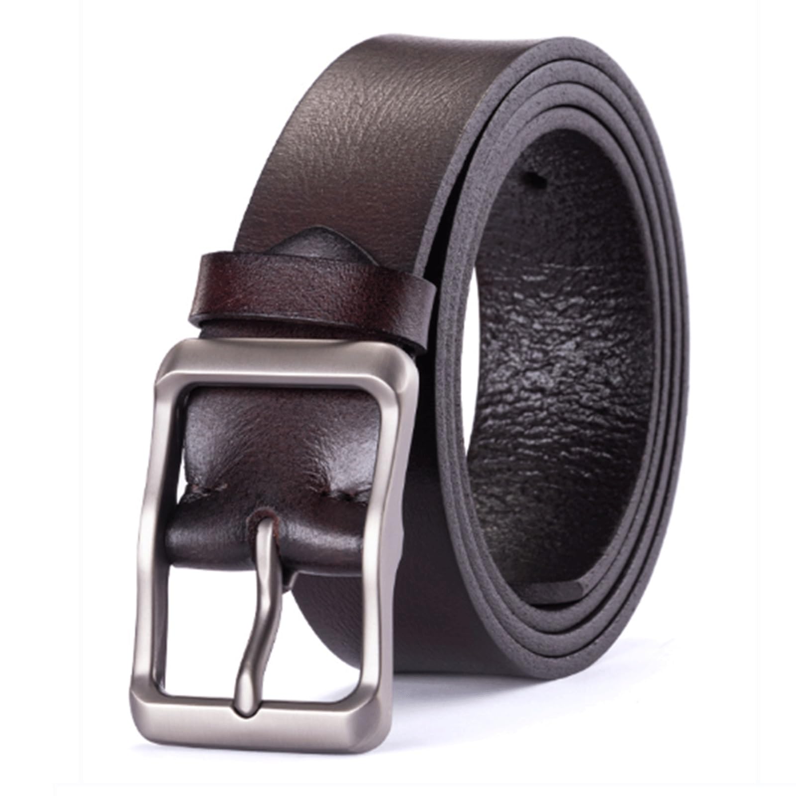 KRXSOBNV leather belt, For Men Alloy Buckle Men's Belts Handmade Thickened Belt Vintage Mens Casual(Coffee,130cm)