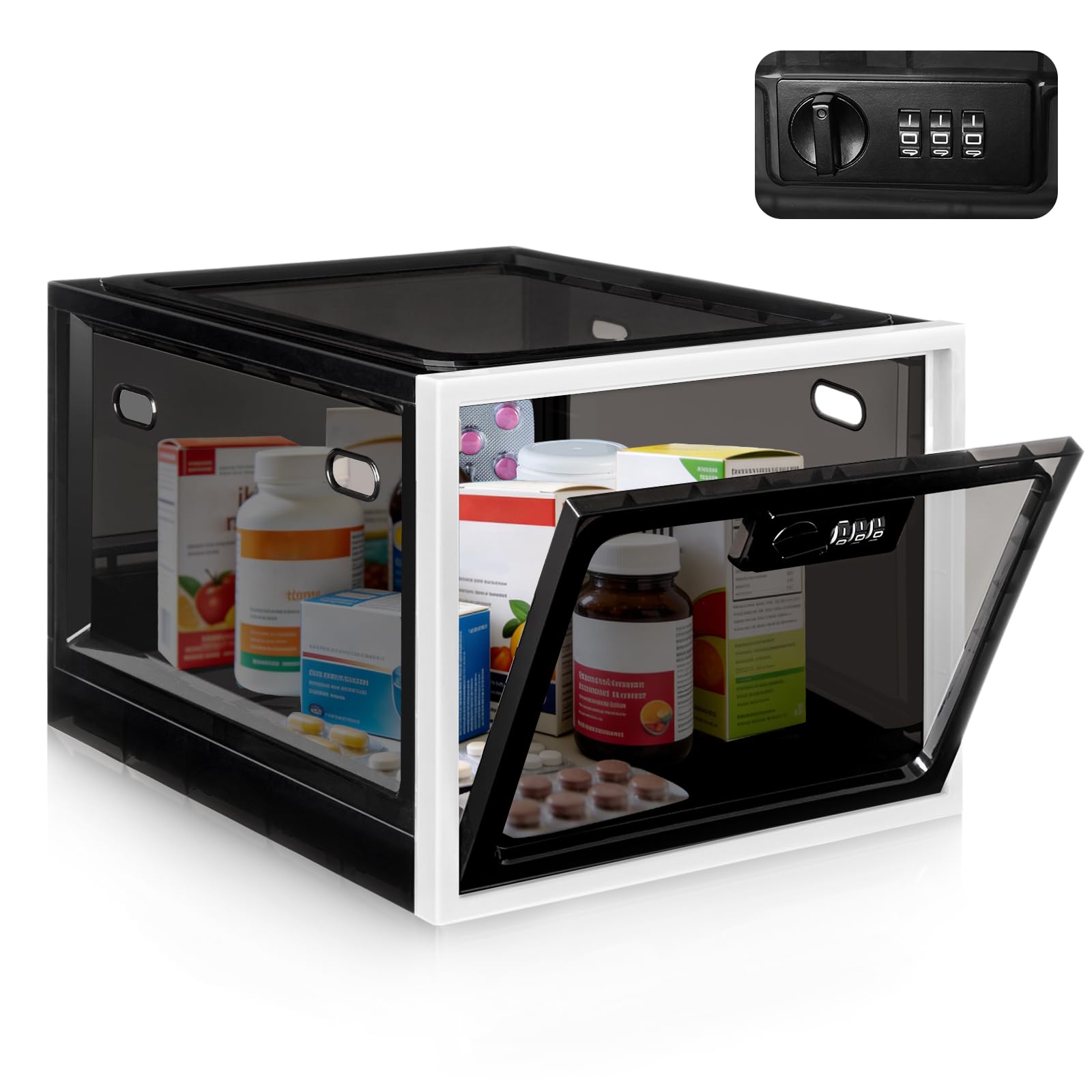 GLOQESEN Medication Lock Box with Combination, Large Lockable Storage Box for Medicine, Snacks, Phone Jail, Food, Childproof First Aid Locked Cabinet,