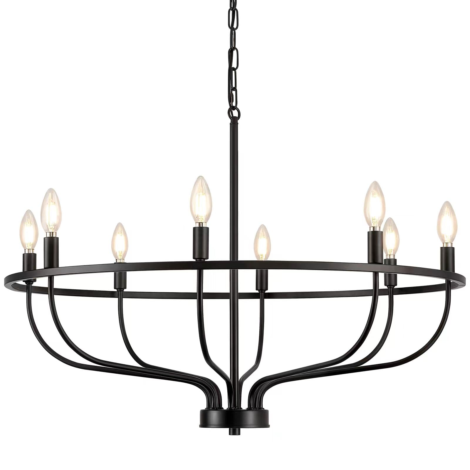 Elegant 8-Light Black Chandelier - Perfect Entryway, Kitchen or Dining Table Light Fixture