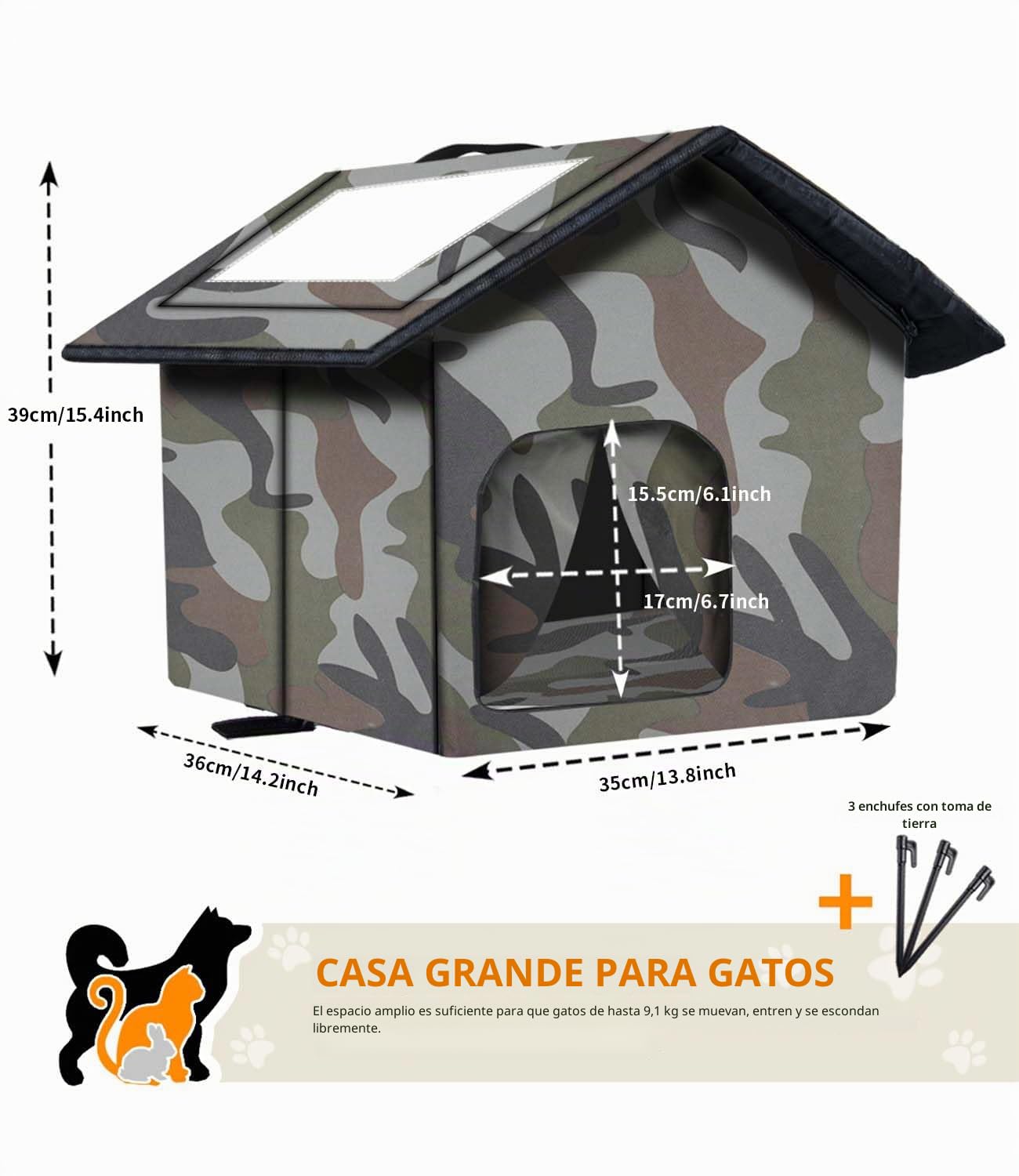 Casa para Gatos, Cama Gato Cueva Resistente Al Calor y Al Frío, Fácil de Limpiar, Casa para Gatos Exterior para Gatos y Perros Callejeros 35 X 36 X 39cm