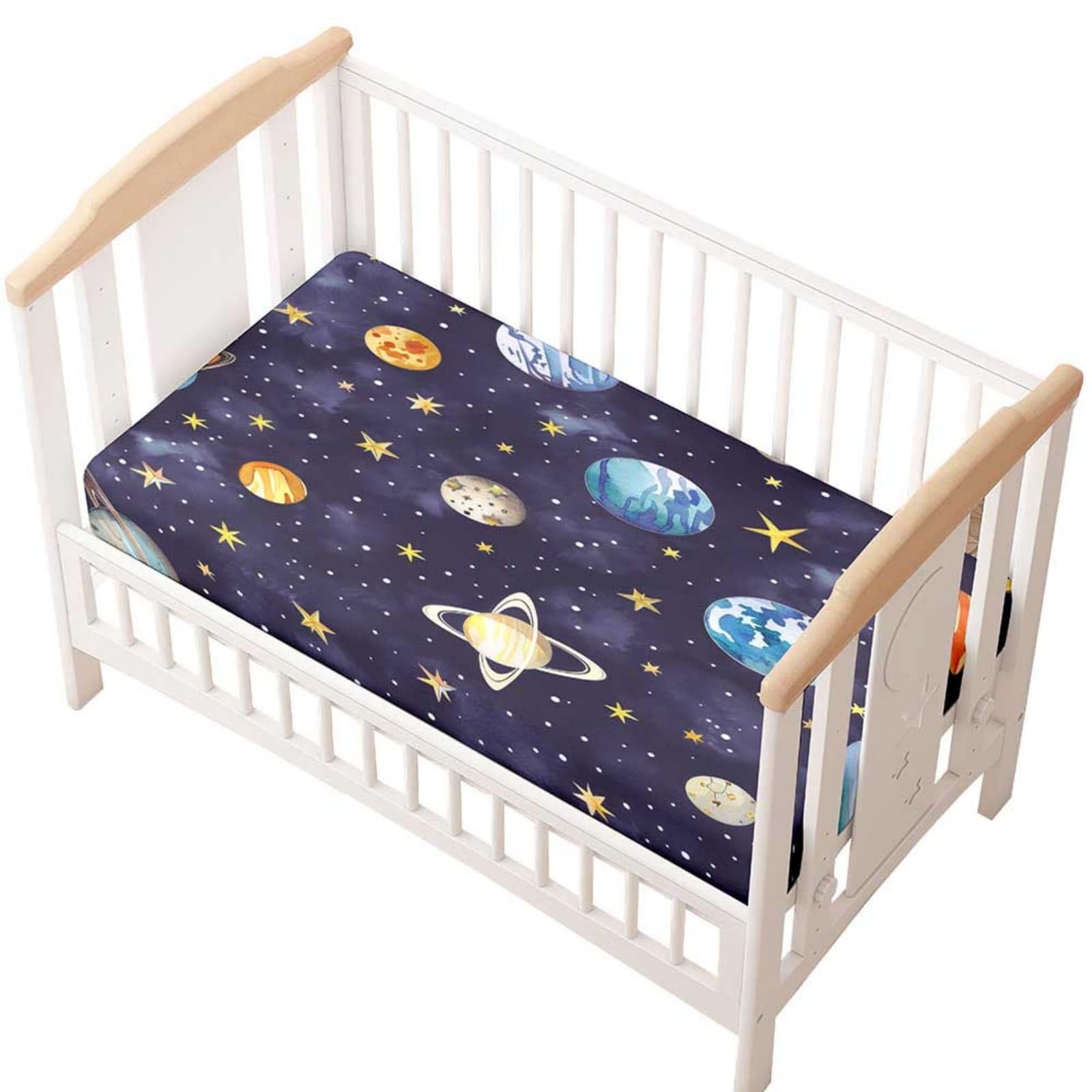 Odot Cot Bed Fitted Sheet, Moses Basket Fitted Sheet 3D Cartoon Planet Pattern Soft Microfibre Crib Bedsheets Bassinet Bedsheet Mattress Protector for Kids Boy Girl (Interstellar,80x160cm)