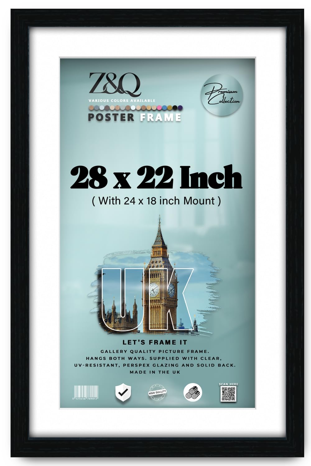 Z&Q Black - Premium Mdf Wood Finish 28 X 22 Inch Poster Frame With 60.96 X 45.72 Cm White Mount Ideal For Portraits, Art & Wall Décor (71.12 X 55.88 Cm) Frame [ ]