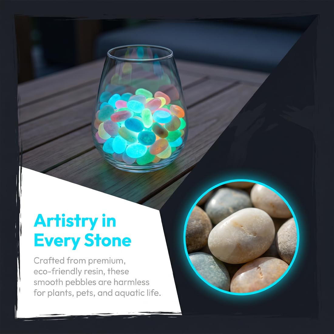 Colorful Glow in the Dark Garden Stones, Luminous Pebbles Stones for Walkway Landscaping, Glowing Stepping Rocks for Fish Tank Aquarium Decor, Resin Gravel Ornaments, Garden Outdoor (400, Blue)
