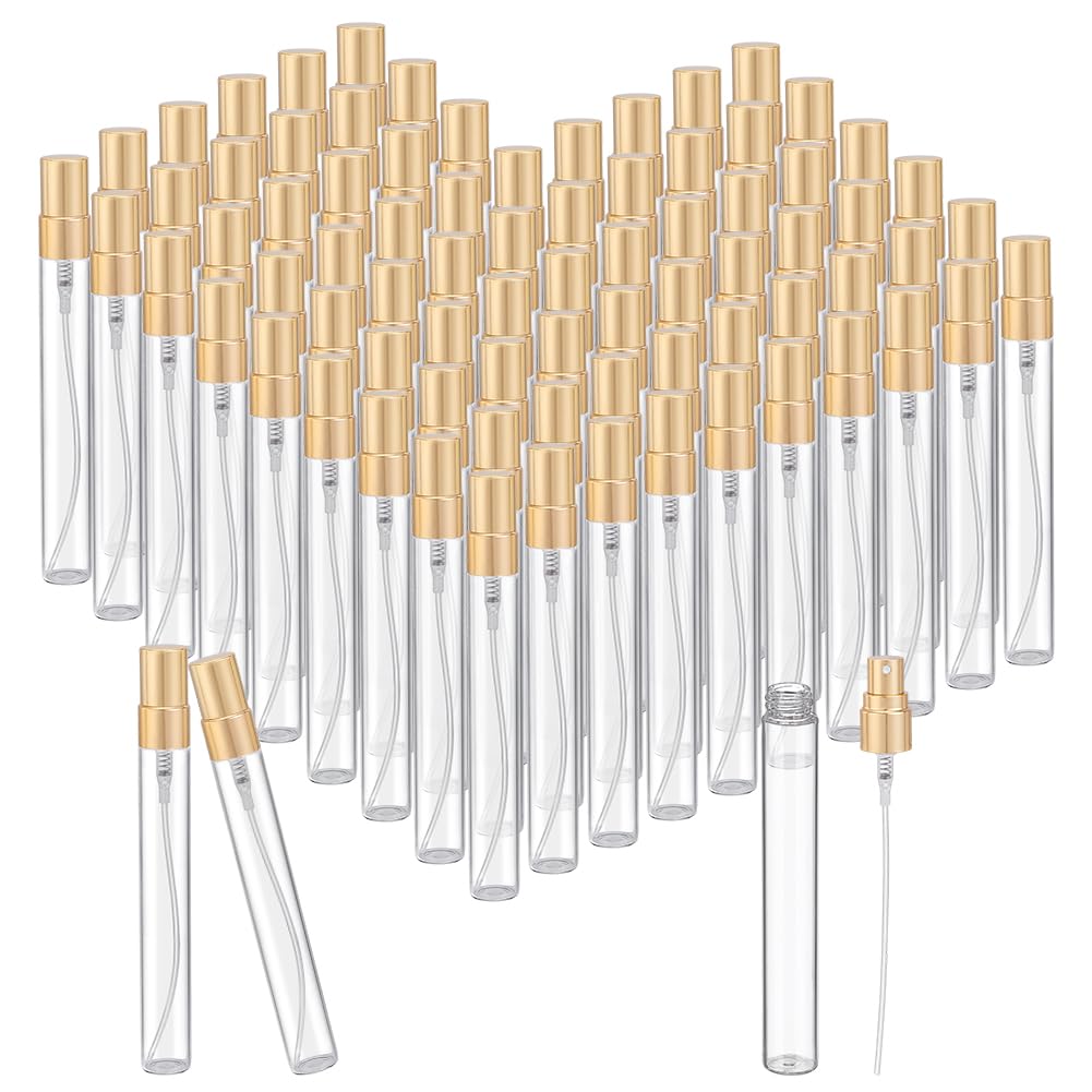 PH PandaHall 50pz Bottiglie di Profumo in Vetro 10ml Mini Flacone Spray Formato da Viaggio Atomizzatore di Profumo Vuoto per Oli Essenziali da Viaggio Regalo per Natale e Festa della Mamma