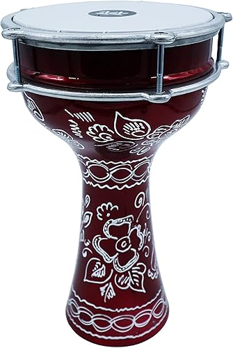 Miniatura 21 de ZAZA Percussion Darbuka de aluminio de 16 '' de longitud, tambor Doumbek turco de cabeza sintética sintonizable de 8 pulgadas (negro)
