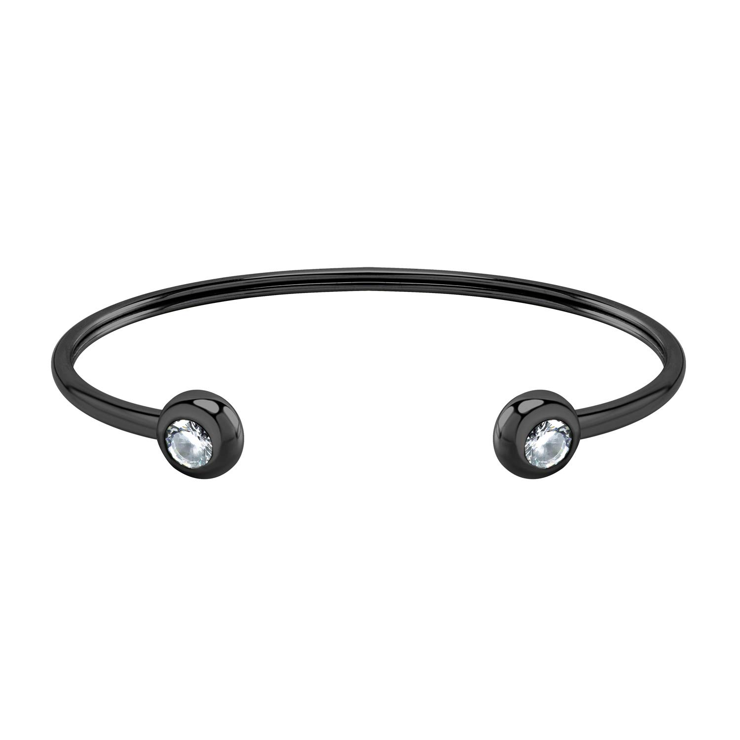 555Jewelry Stainless Steel Open Cuff Bangle CZ Bead Bracelet for Women & Girls black