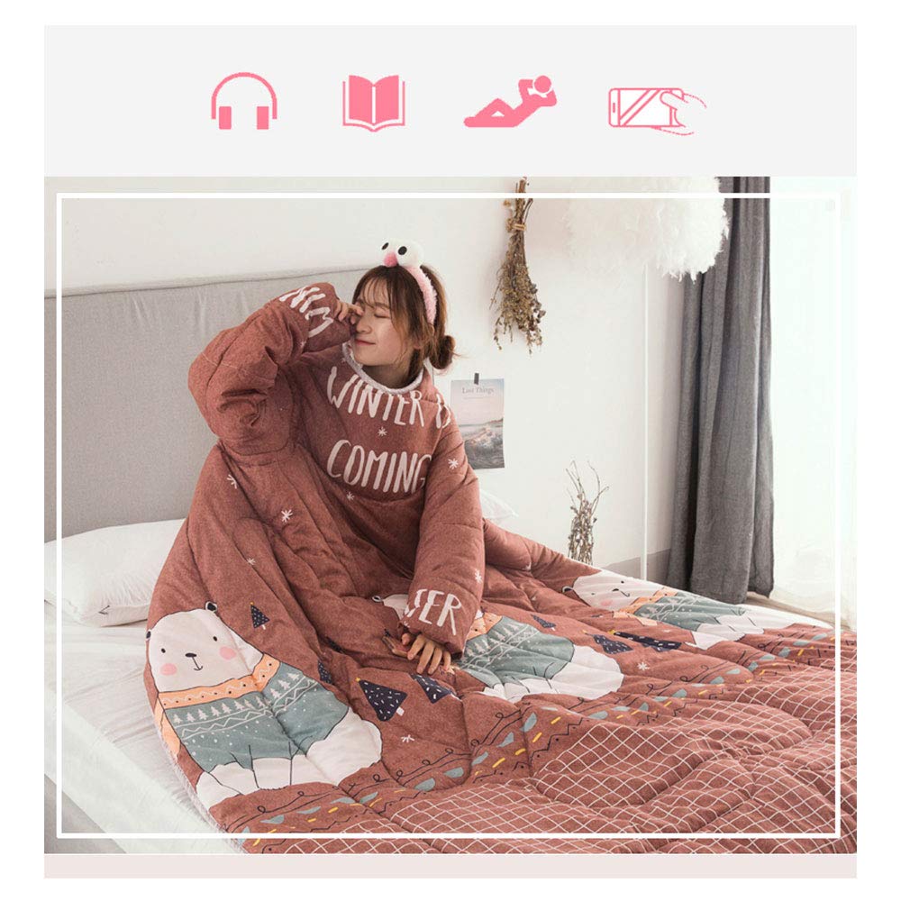 Edredón perezoso usable con cremallera, manta de sofá con mangas, capa portátil engrosada, saco de dormir cálido para niños adultos, capa a prueba de viento para oficina en el hogar 59 * 79 in,e
