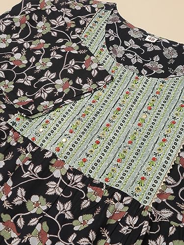 Image of MIRCHI FASHION Plus Size Women's Cotton Sequins Embroidered Foil Printed Anarkali Kurti