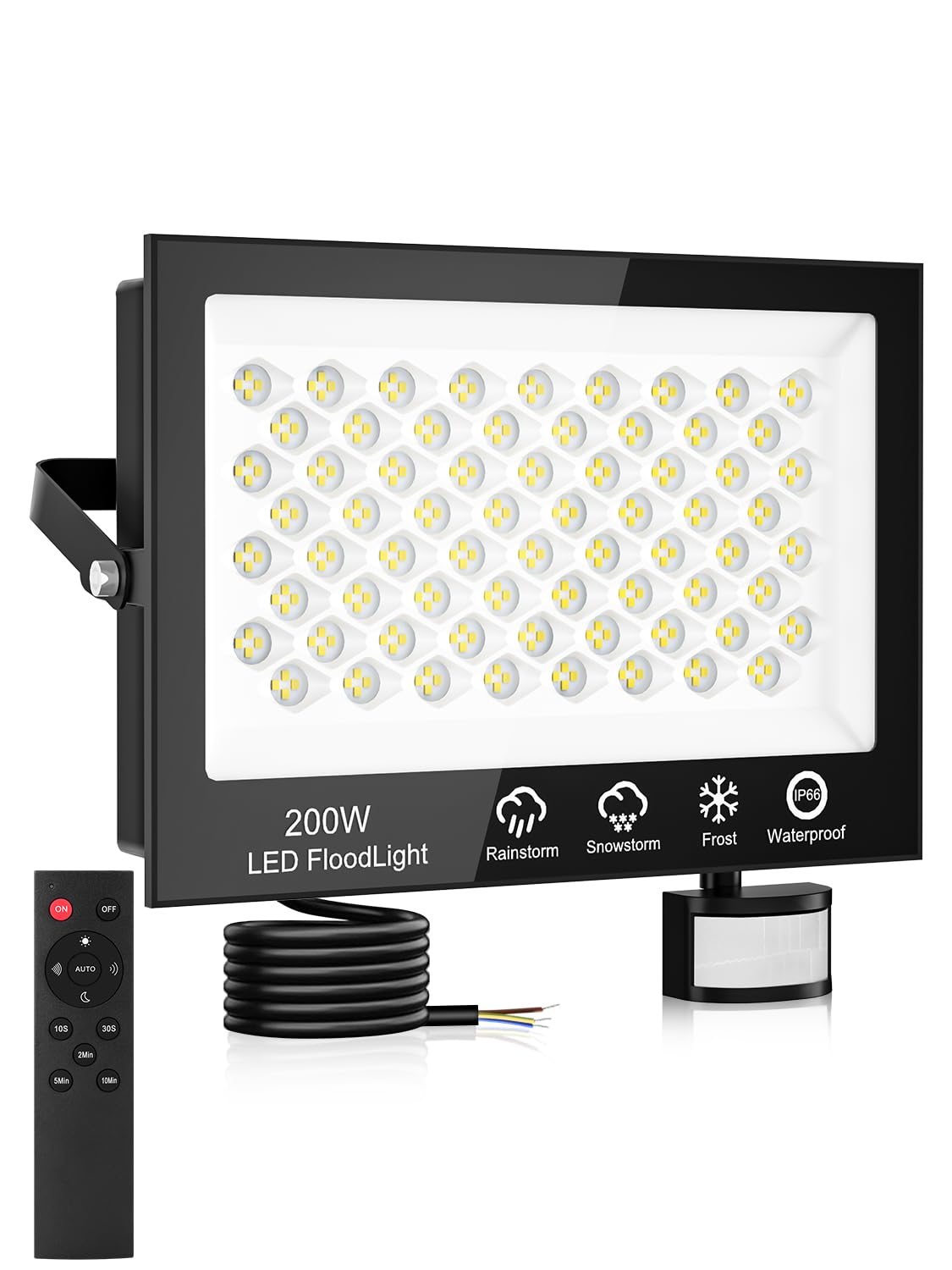 Foco LED Exterior con Sensor Movimiento 200W,20000LM Foco Proyector LED con Control Remoto,6500K Blanco Frío Luz LED Exterior,IP66 Impermeable Focos LED Exterior para Jardín Patios Garaje