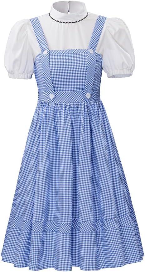RocailleCos Movie Farm Girl Cosplay Costume Women's Blue Plaid Dress Suit Fairytale Dress Adult Halloween Outfit