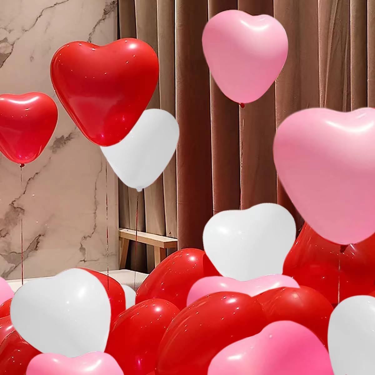 STIMULATE SZXXZZMY 50 6-inch Heart shaped balloons 3 Kinds of Color Latex Balloons for Valentines Day,Propose Marriage,Wedding Party.(red, pink, white