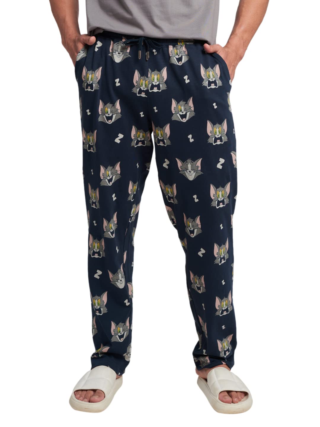 the souled store Men Official Tom and Jerry: Don't Wake Me Up Navy Blue Printed Pajamas-picture-16