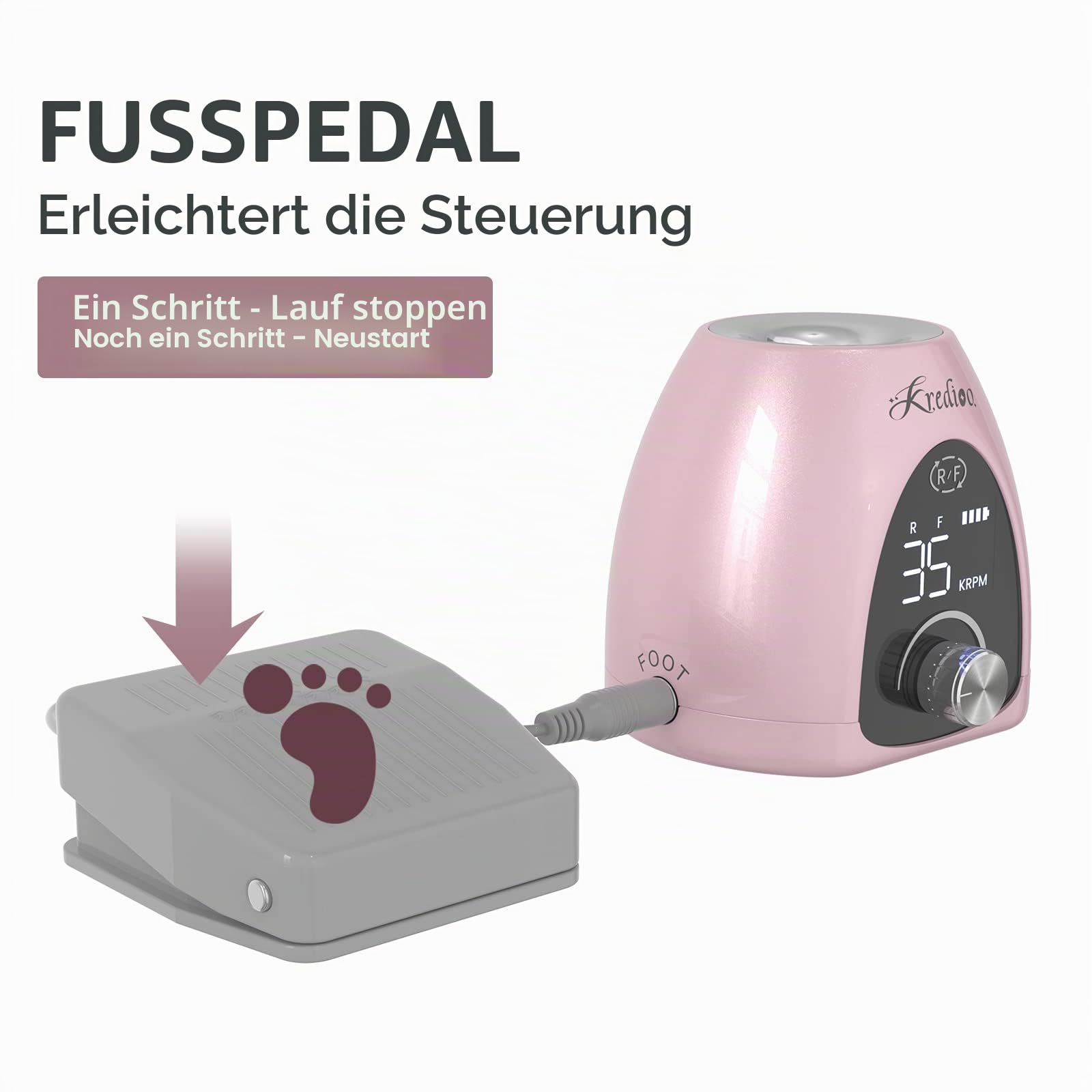 Nagelfräser für Gelnägel Aufladbare Elektrische Nagelfeile 35000 U/min Fräser mit LED Display & Fußpedal und 6 in 1 Bit USB Maniküre Pediküreset Elektrisch für Salon und Anfänger
