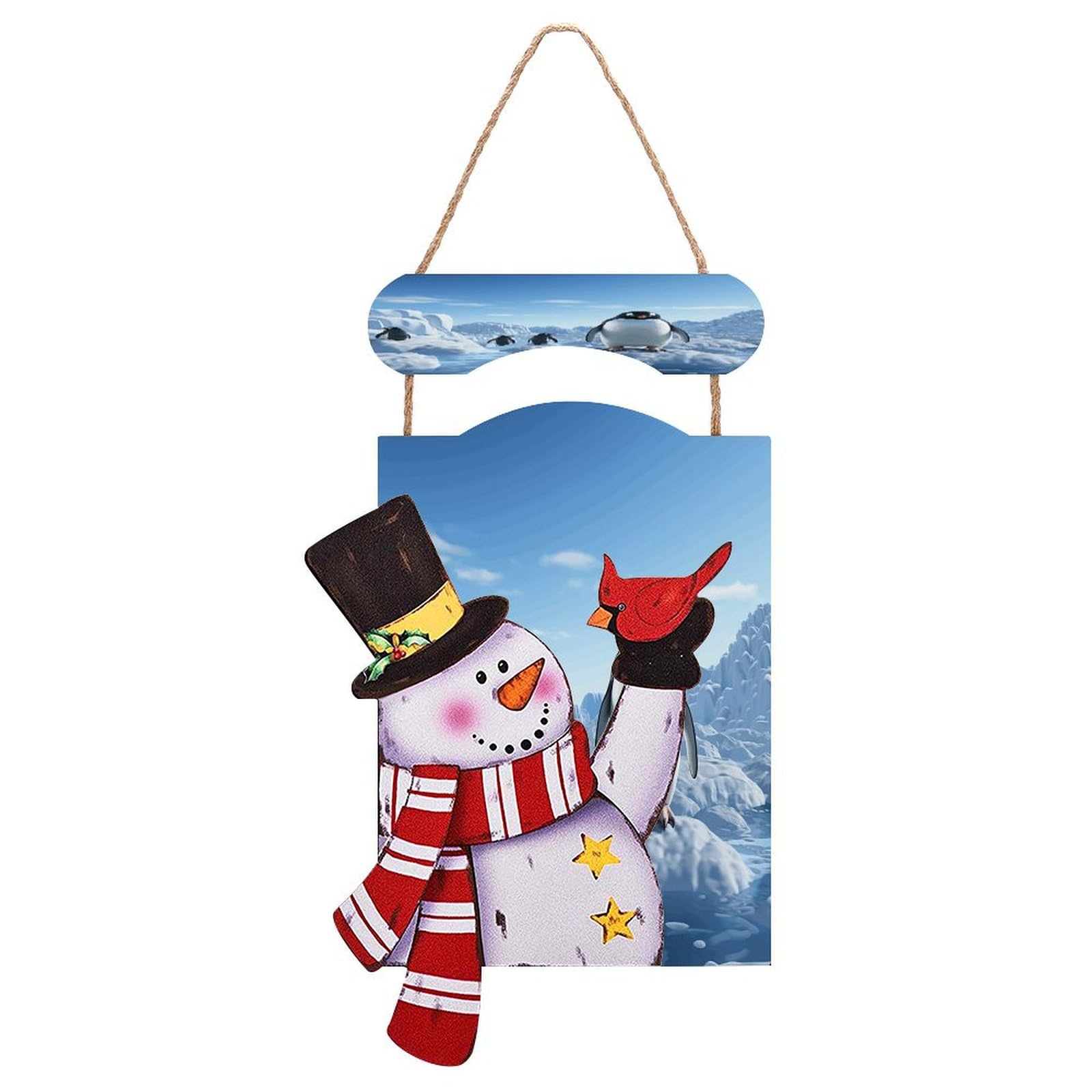 Panneau en bois bonhomme de neige pour une déco de porte d'entrée festive