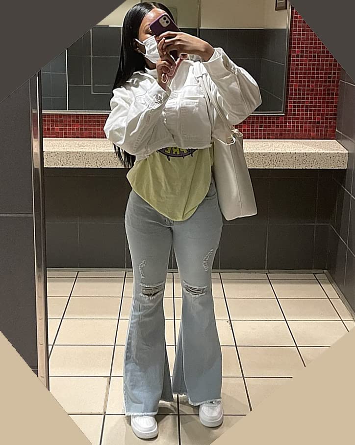 CutieLove Women's Ripped Jeans Bell Bottom Flare Jeans Mid Rise Destroyed Hem Denim Pants - Image 6