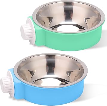 Stainless Steel Dog Bowls 2-in-1 Hanging Pet Crate Bowls with Removable Plastic Cover, Rustproof Cage Food and Water Bowl for Puppy Cat Small Animals 2 Pack