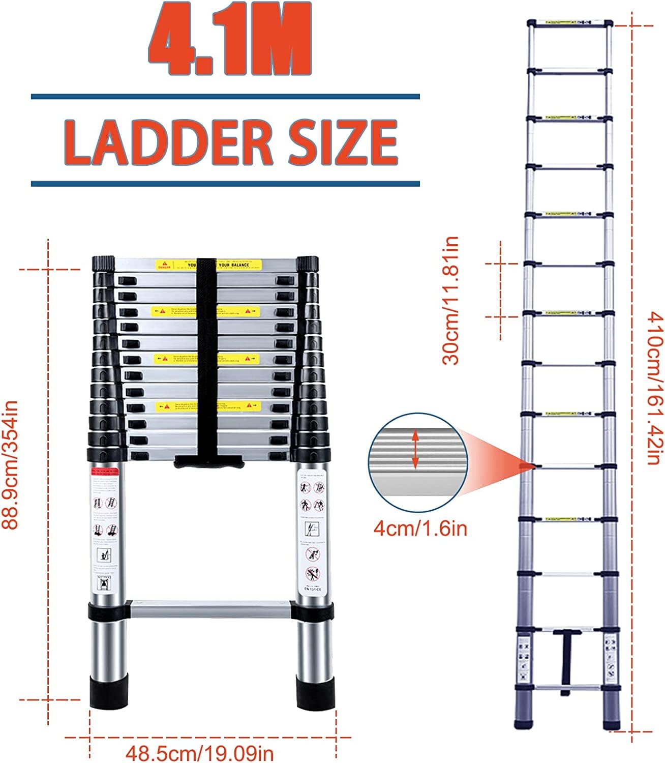 Smarty 14 Feet Portable Lightweight Adjustable Compact Stable 4.1 Meter Telescopic Aluminium Ladder for Home and Outdoor — Amazon image 5