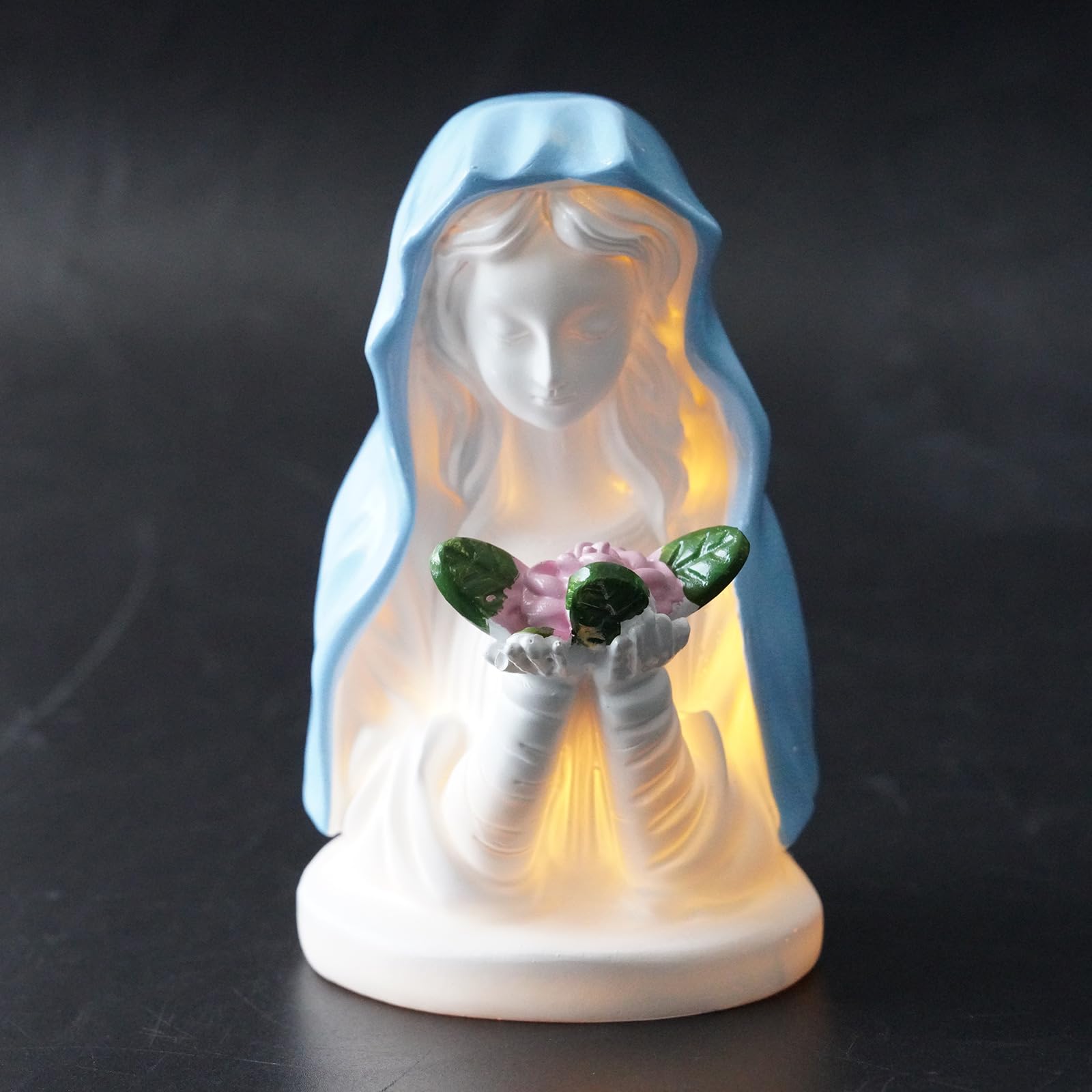 Lampada da Tavolo Decorativa da Tavolo con Luce Notturna per la | Elegante lampada con statua religiosa per la camera da letto della casa cattolica, ornamento decorativo, regalo
