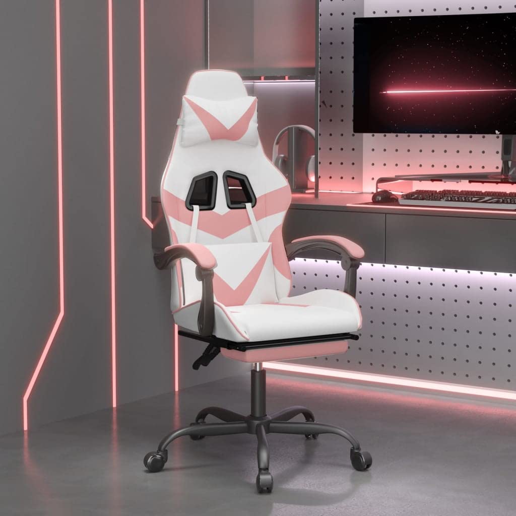 Tomostar Chaise Gaming, Chaise de Jeu Fauteuil Gamer Fauteuil de Bureau avec Repose-Pied Blanc et Rose Similicuir