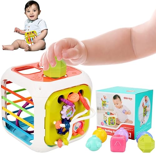 KISPATTI Juguetes Montessori para bebés de 6 a 12 meses, juego de juguetes Montessori 7 en 1 con cuerda de tirar, clasificador de formas, bloques de