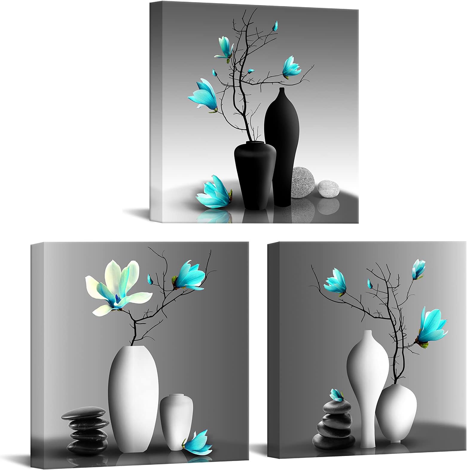 Nachic Wall Teal and Grey Bathroom Decor Turquoise Magnolia Wall Art Zen Spa Room Decoration