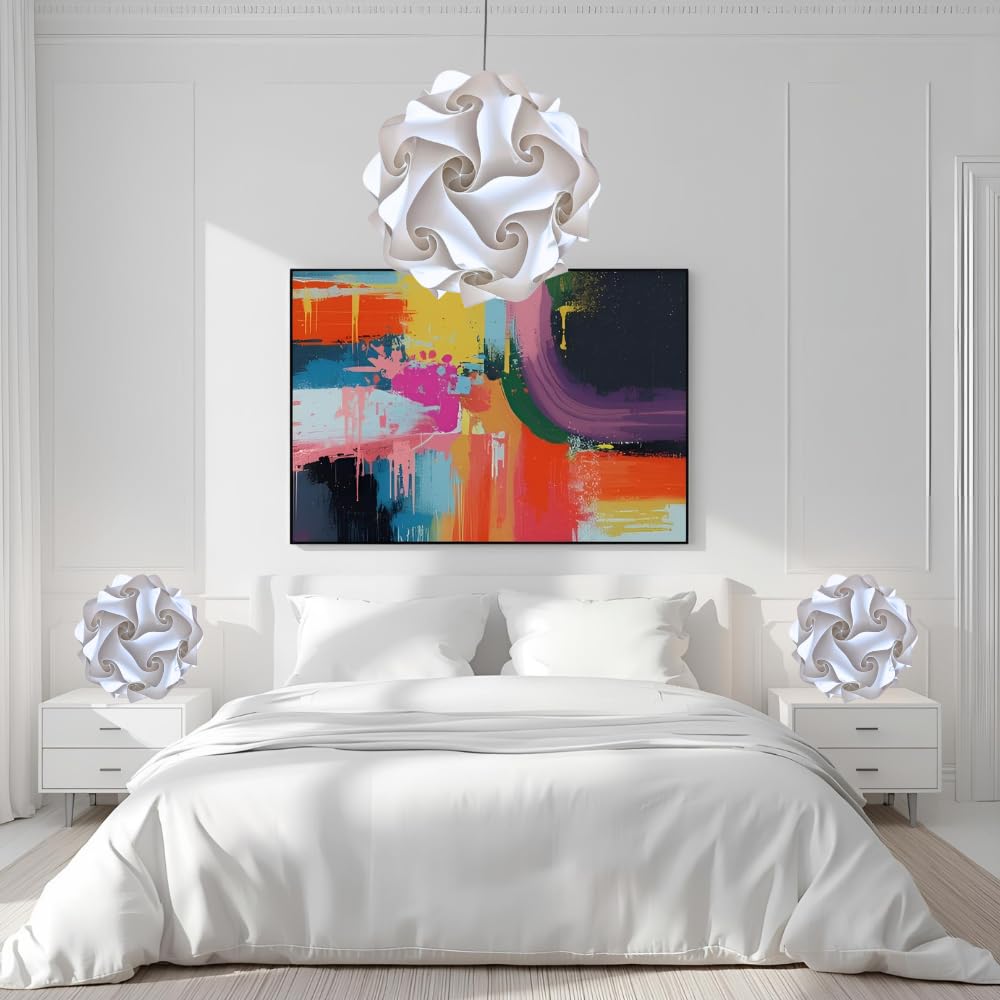 Lampadesign ® Set Lampadario e 2 lampade da comodino Camera da letto moderna Lampada a sospensione Sfera 35 cm e coppia abat jour stanza cameretta Lampadine Led luce fredda 17W e27 Filo bianco