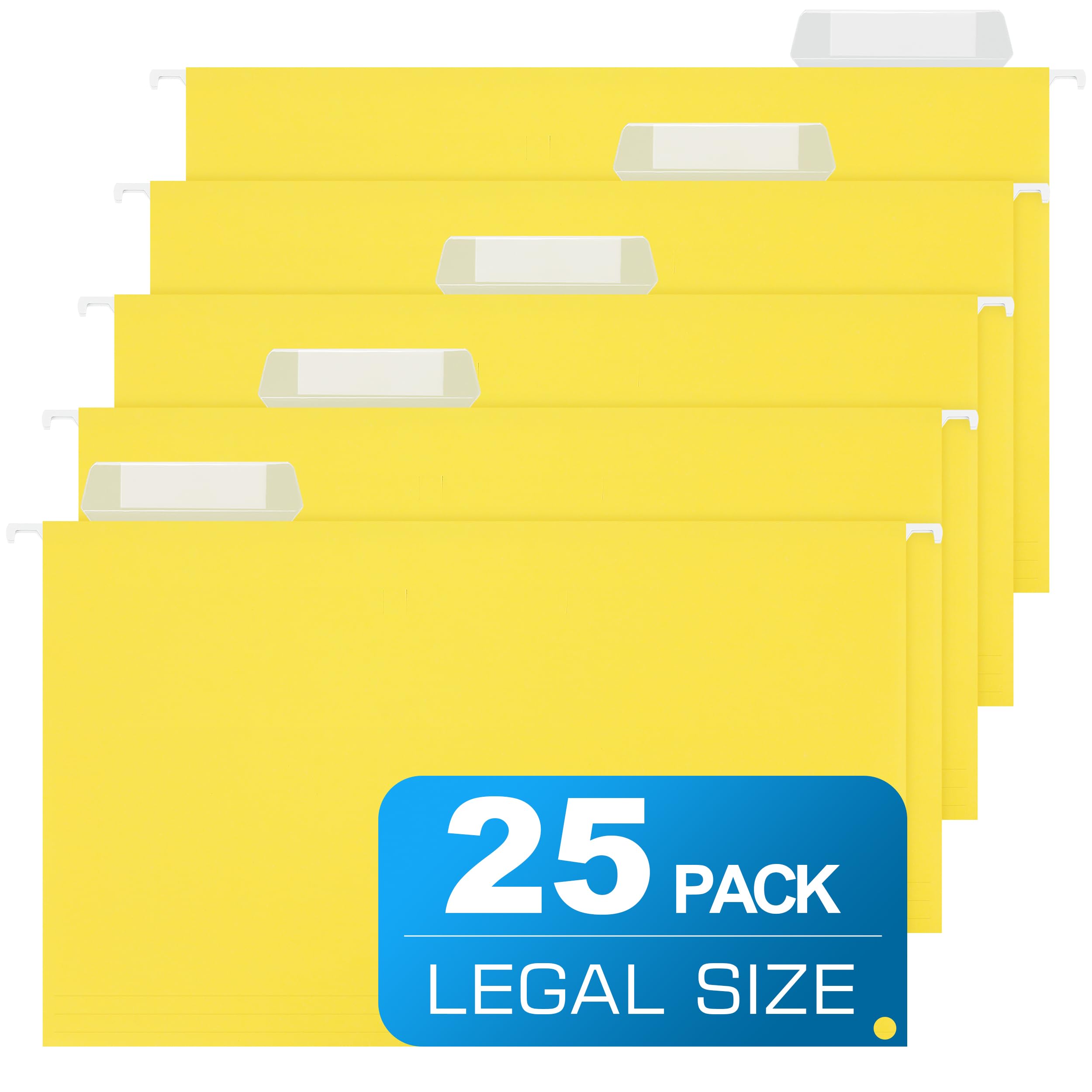 Hängemappen in Rechtsgröße, 25 Packungen, legale Hängemappen, Gelb, 23,9 x 37,8 cm, Hängemappen für Aktenschrank, 1/5 verstellbare Reiter für Büro, Schule, Zuhause